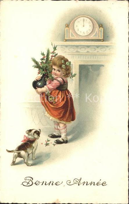 Uhren Hund Kind Mädchen Neujahr Stechpalme Li