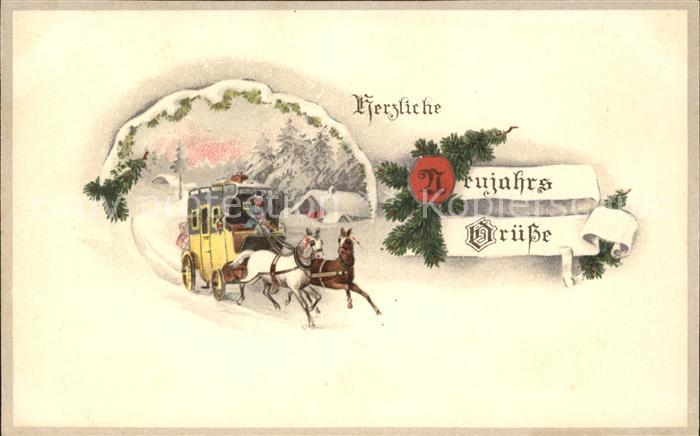 Pferdekutschen Neujahr Litho