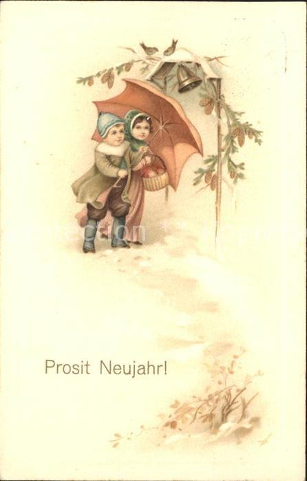 Kinder Child Enfants Neujahr Schirm Glocken Voegel Tannenzapfen