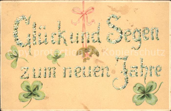 Neujahr Blumen Kleeblätter Pilze Litho