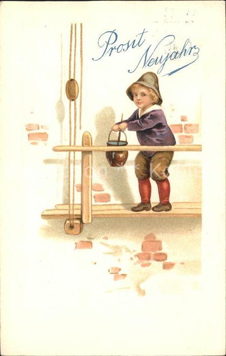 Kinder Child Enfants Maler Mauer Neujahr Litho