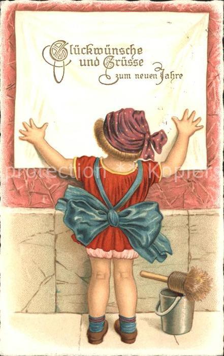 Kinder Child Enfants Neujahr Plakat Pinsel Eimer Litho