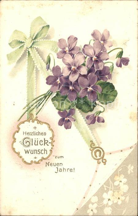 Blumen Veilchen Neujahr Hufeisen Litho