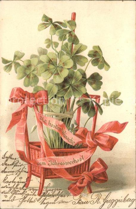 Neujahr Kleeblätter Litho