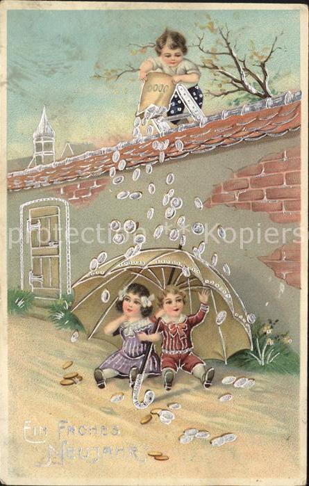 Kinder Child Enfants Neujahr Schirm Münzen