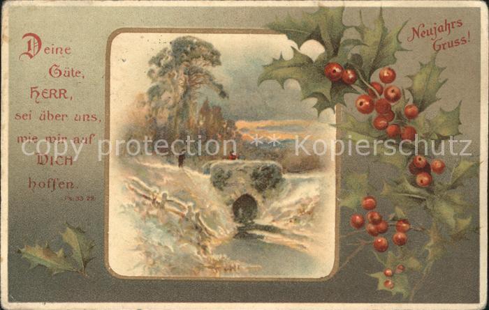 Neujahr Stechpalme Psalm Litho