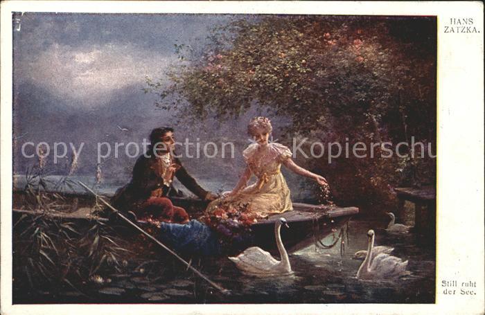Zatzka H. Still ruht der See Schwäne Boot Paar