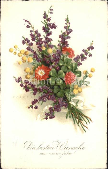 Kleeblatt Cloverleaf Trebol Trefle Neujahr Heidekraut Litho