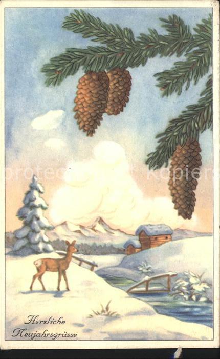 Tannenzapfen Reh Neujahr