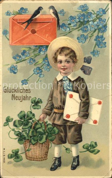 Briefkasten Kind Junge Brief Vögel Kleeblätter Verg