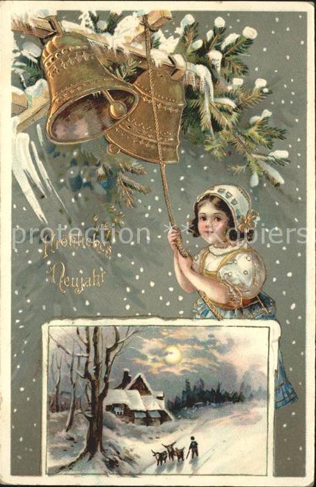 Kirchenglocke Churchbell Cloche Eglise Mädchen Neujahr Litho