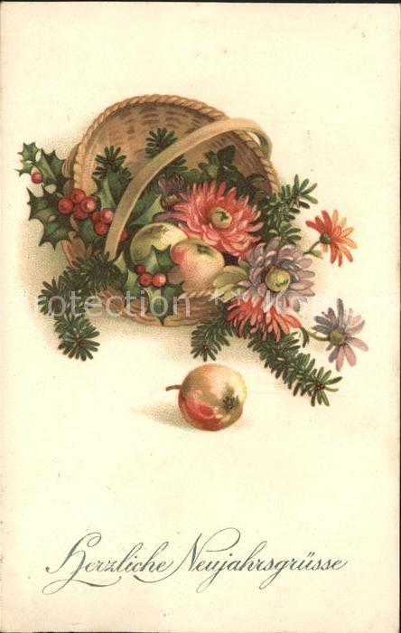 Neujahr Dahlien Stechpalme Äpfel Verlag-Amag-Nr