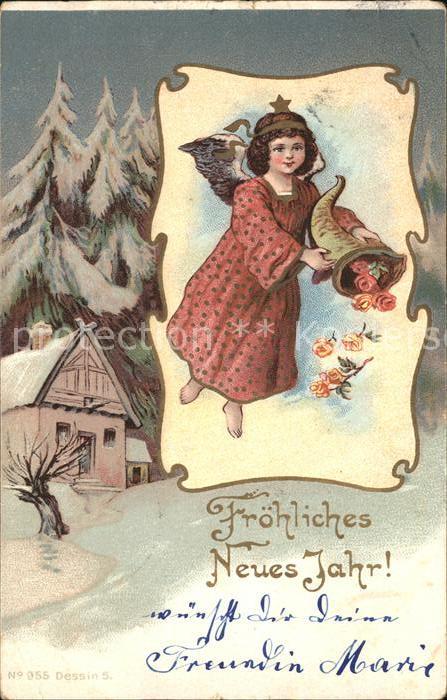 Engel Rosen Neujahr Litho