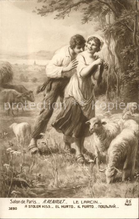 Verlag Salon de Paris Nr. 3290 A. Renault Le Larcin Kuss Schafe