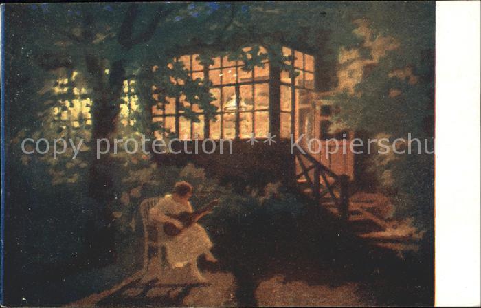 Verlag Wiener Kunst Nr. 2211 Abendrot Frau Gitarre