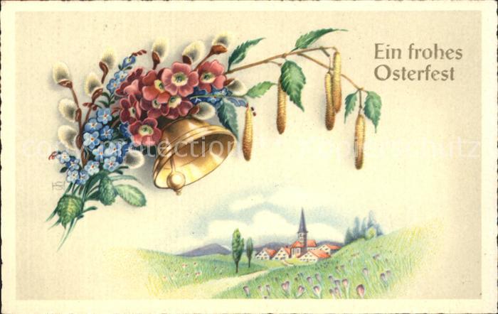 Kirchenglocke Churchbell Cloche Eglise Ostern Vergissmeinnicht Weidenkätzchen
