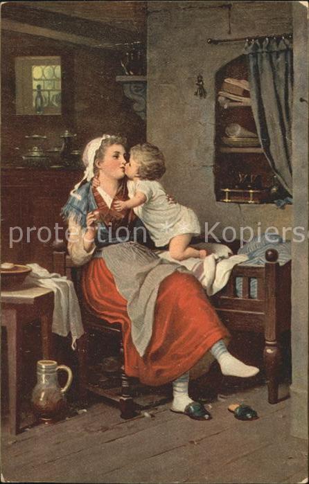 Kuenstlerkarte Johann Georg Meyer Erst das Küsschen Mu