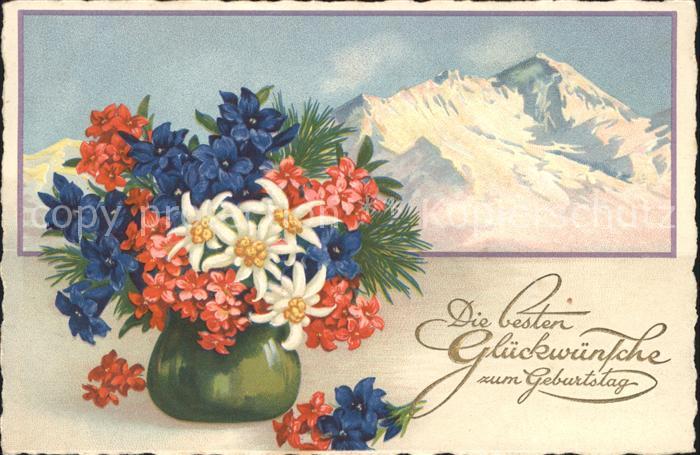Edelweiss Enzian Alpenrosen Berg Glückwunsch Gebu