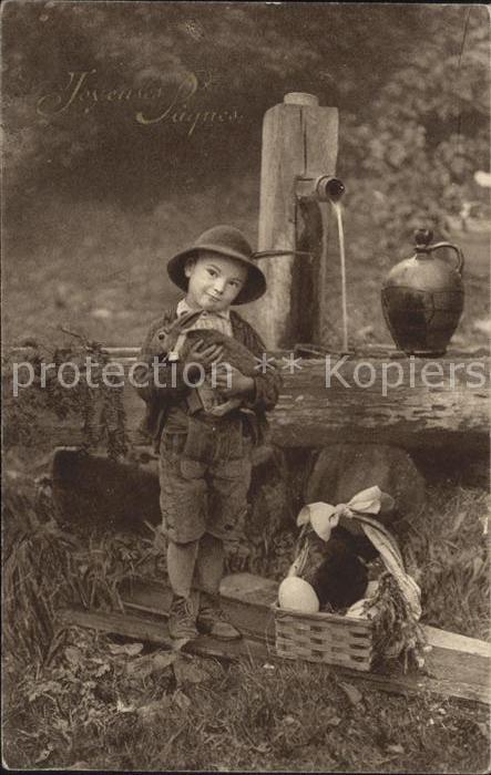 Hasen Kind Brunnen Ostern Ostereier