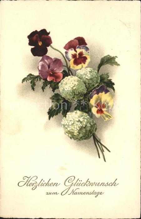 Namenstag Namenskarte Stiefmütterchen Flieder