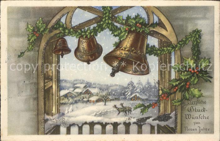 Kirchenglocke Churchbell Cloche Eglise Stechpalme Neujahr Rehe