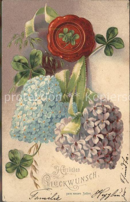 Neujahr Kleeblätter Siegel Flieder Vergissmeinn