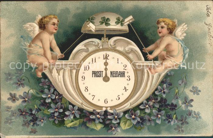Uhren Engel Neujahr Veilchen Kleeblätter