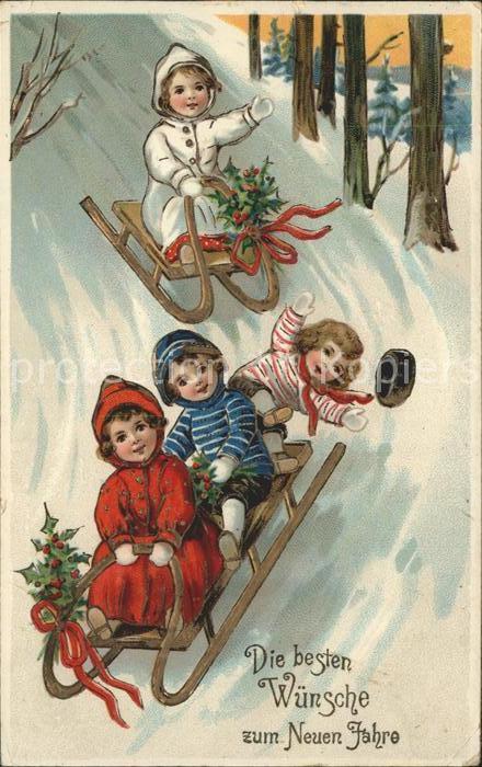Schlitten Schnee Kinder Neujahr