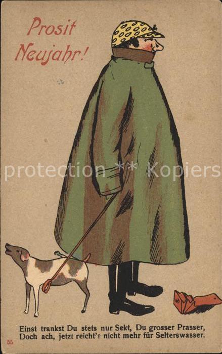 Neujahr Hund Mann Geldbeutel Spruch