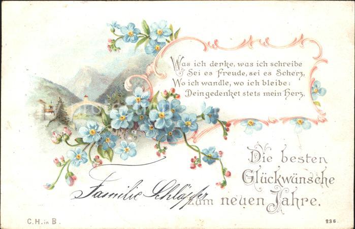 Neujahr Vergissmeinnicht Gedicht Litho