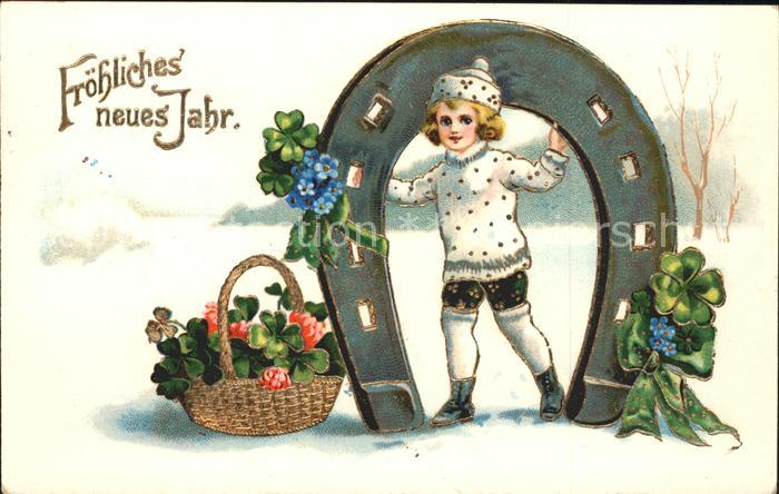 Hufeisen Kind Kleeblätter Blumen Neujahr