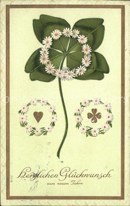 Neujahr Kleeblatt Gänseblümchen Herz