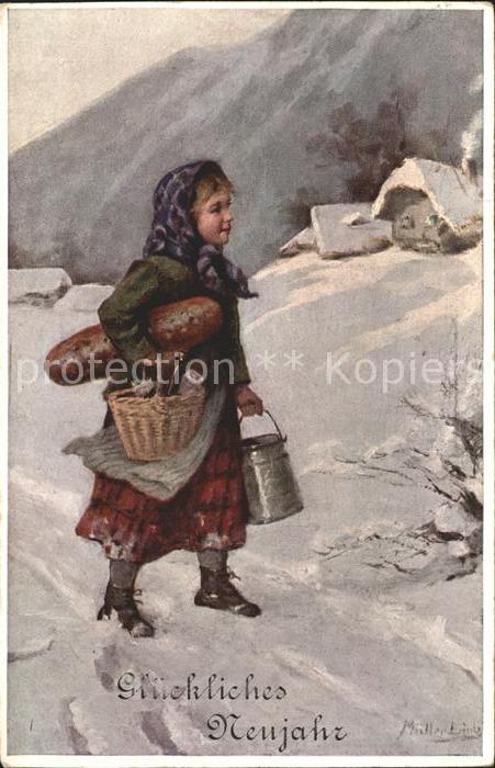 Neujahr Kind Mädchen Brot Korb