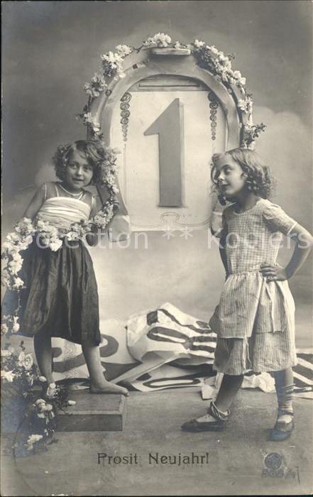Kinder Child Enfants Datumskarte 1. Januar Neujahr Hufeisen