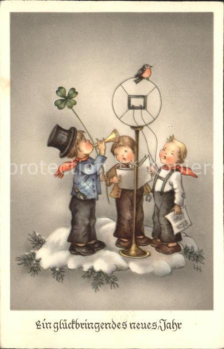 Gesang Musik Kinder Trompete Vogel Zylinder Kleeblat