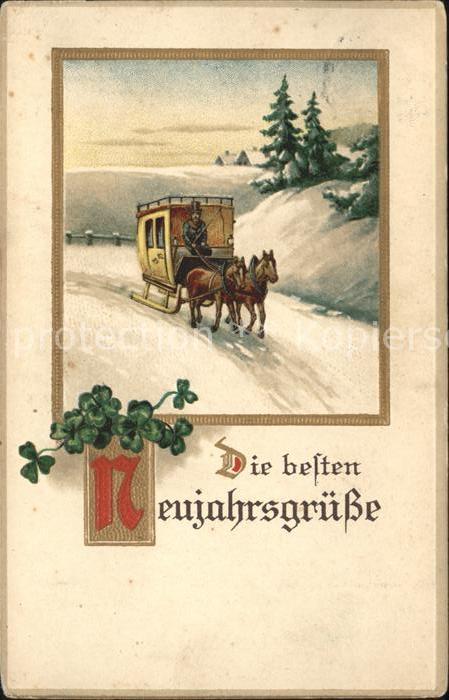 Neujahr Pferdeschlitten Kleeblaetter Pferde