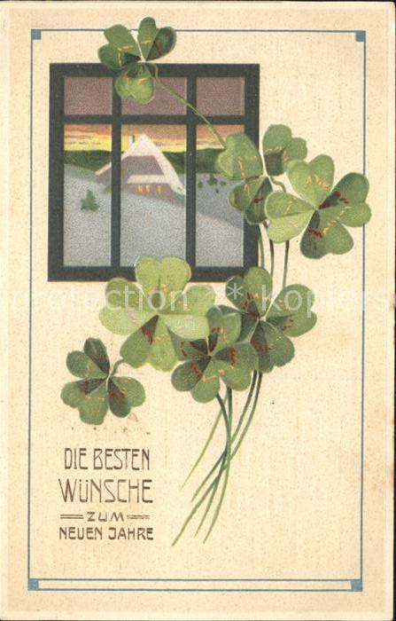 Neujahr Glueckwunsch Kleeblaetter
