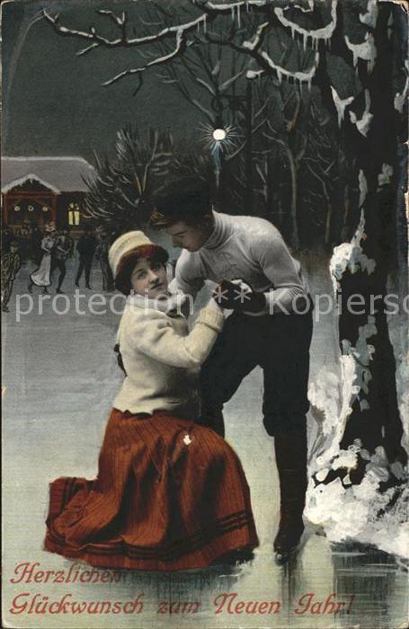 Schlittschuhlaufen Eislaufen Paar Neujahr