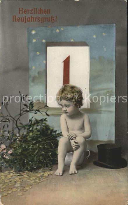 Datumskarte 1. Januar Neujahr Kind Zylinder