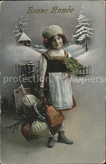 Kinder Child Enfants Mädchen Tracht Neujahr Geldsäcke Kleebl