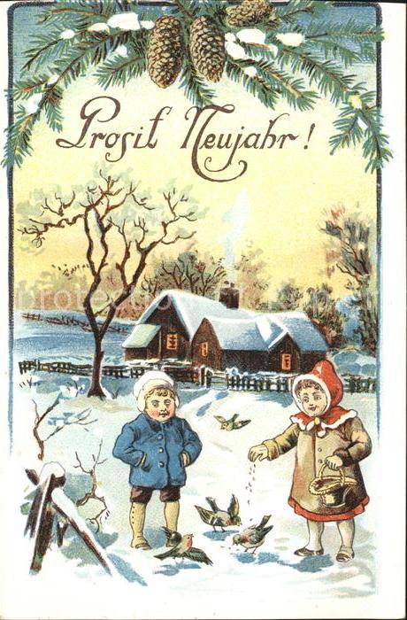 Kinder Child Enfants Neujahr Vögel Tannenzapfen