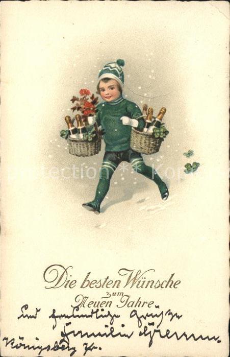 Neujahr Kind Sekt Blumen