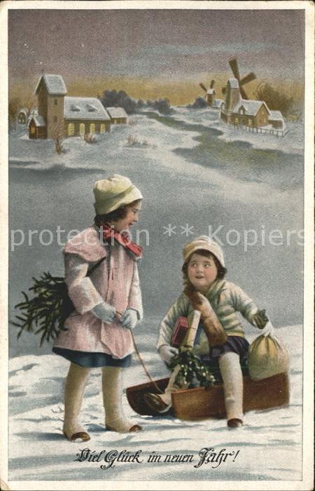 Schlitten Schnee Kinder Neujahr