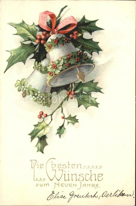 Kirchenglocke Churchbell Cloche Eglise Stechpalme Neujahr Litho