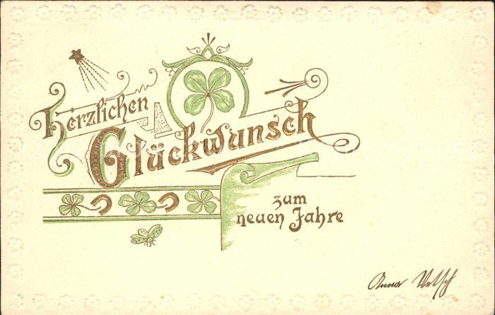 Neujahr Glueckwunsch Kleeblaetter Hufeisen