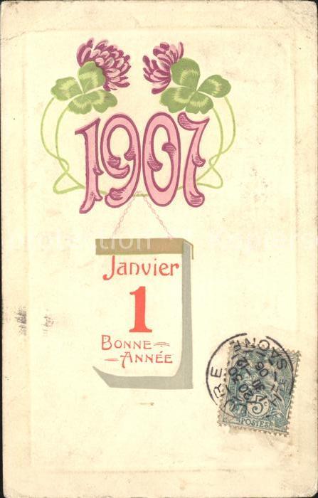 Jahreszahl Datumskarte 1. Januar Neujahr Kleeblätt