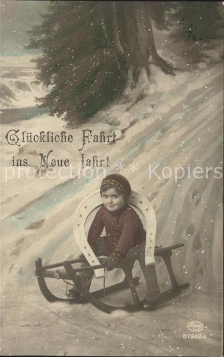 Schlitten Schnee Kind Hufeisen Neujahr Foto-Amag-Nr. 619