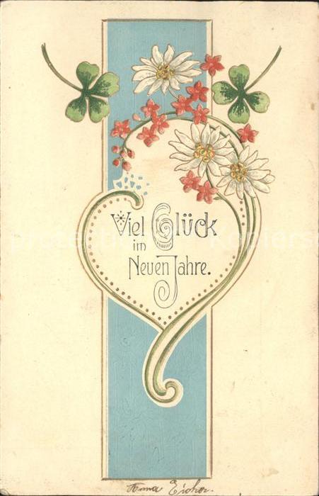 Neujahr Edelweiss Kleeblätter