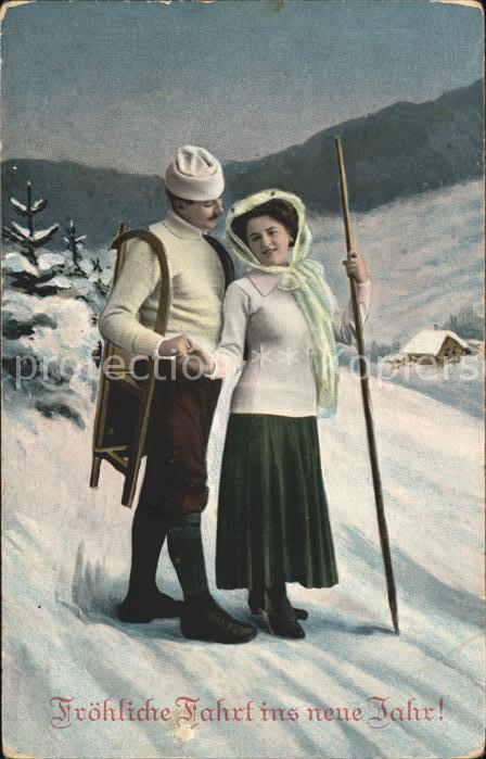 Schlitten Schnee Paar Neujahr