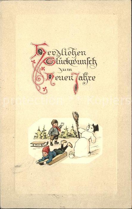 Schneemann Schlitten Kinder Neujahr
